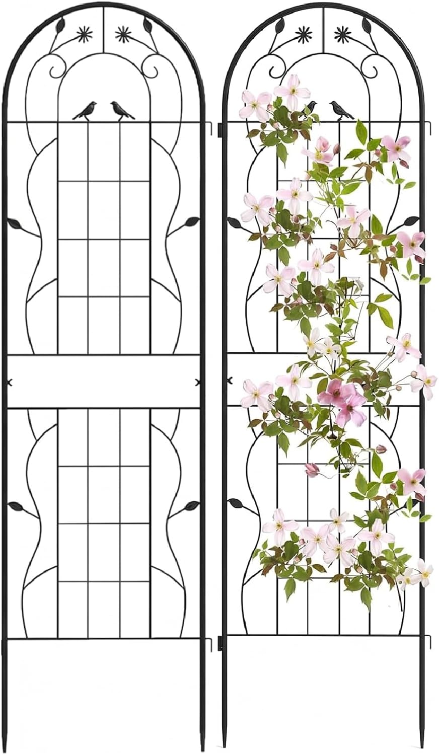 GiantexUK 180/220x50cm Garden Trellis, 2/4 Pack Tall Galvanized Metal Fence Climbing Plants Support Frame, Rustproof Lattice Grid Panels Barrier Edge Border for Roses Vegetables Vine (6FT, Black, 2)
