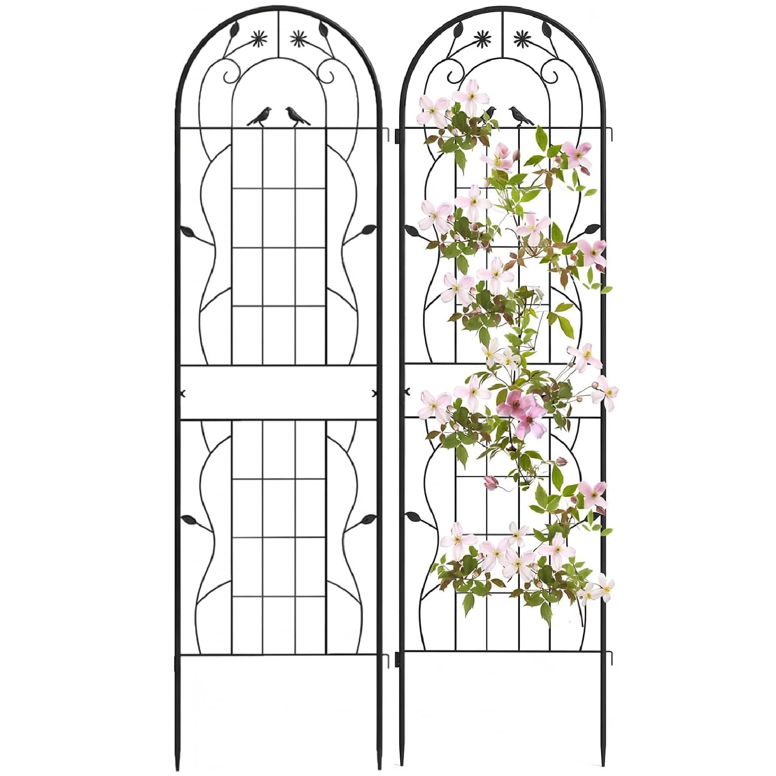 GiantexUK 180/220x50cm Garden Trellis, 2/4 Pack Tall Galvanized Metal Fence Climbing Plants Support Frame, Rustproof Lattice Grid Panels Barrier Edge Border for Roses Vegetables Vine (6FT, Black, 2)