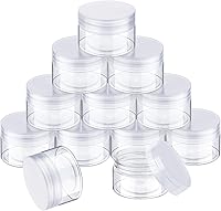 Vista 6 de SATINIOR Paquete de 12 tarros de plástico de 10 onzas con tapas, tarros redondos transparentes para cosméticos de viaje, para artículos de tocador