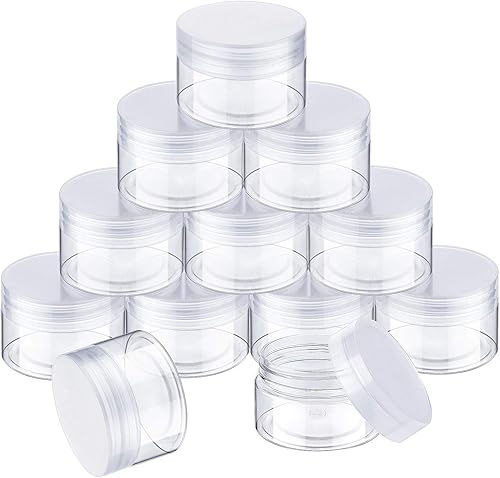 Miniatura 6 de SATINIOR Paquete de 12 tarros de plástico de 10 onzas con tapas, tarros redondos transparentes para cosméticos de viaje, para artículos de tocador