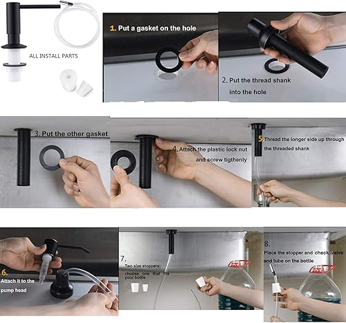 Miniatura 6 de SAMODRA Dispensador de jabón para fregadero de cocina, cabezal de bomba de latón con acabado de bronce aceitado, diseño integrado con tubo de