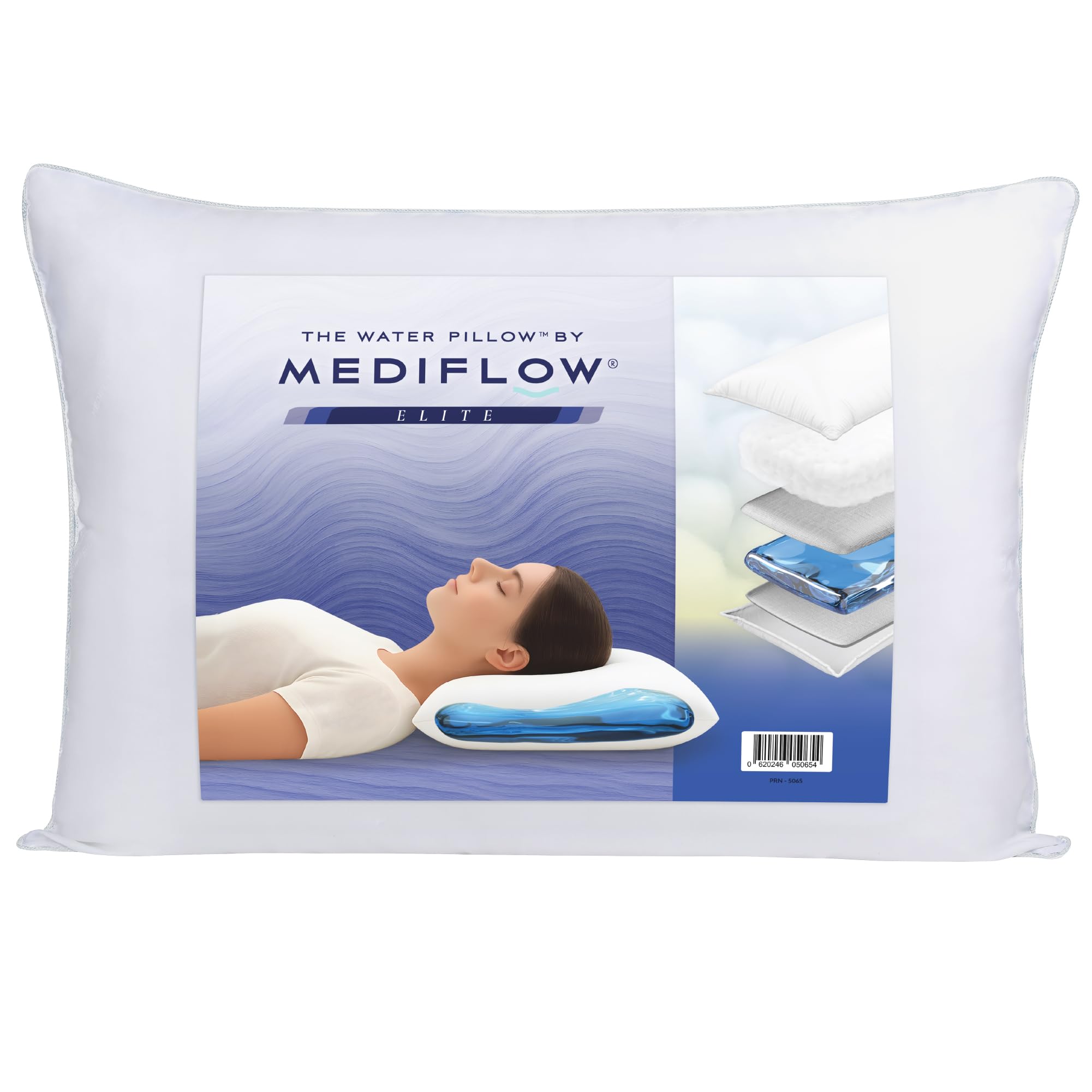 Mediflow Wasserkissen - Elite Collection Faserkissen Orthopädisches Kissen zur Linderung von Nackenschmerzen Verstellbares Wasserkissen zum Schlafen, Weiß (50 x 70 cm)