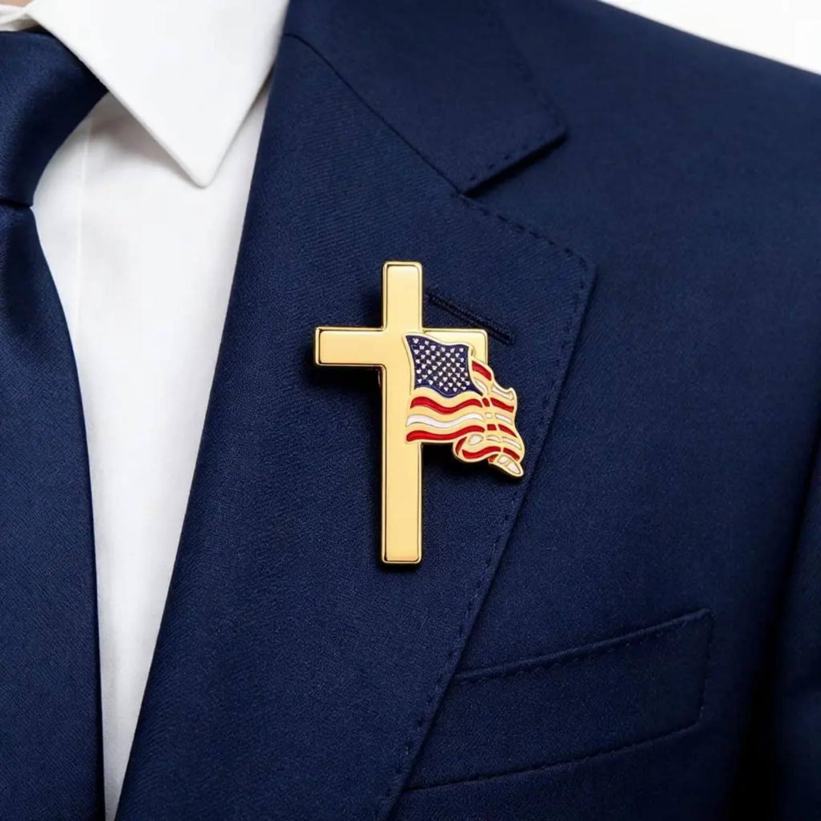 Pin de cruz patriótica de perfil delgado con cierre de dos vías, coleccionables patrióticos, perfecto para mochilas, chaquetas y gorras, insignia de la bandera de Estados Unidos