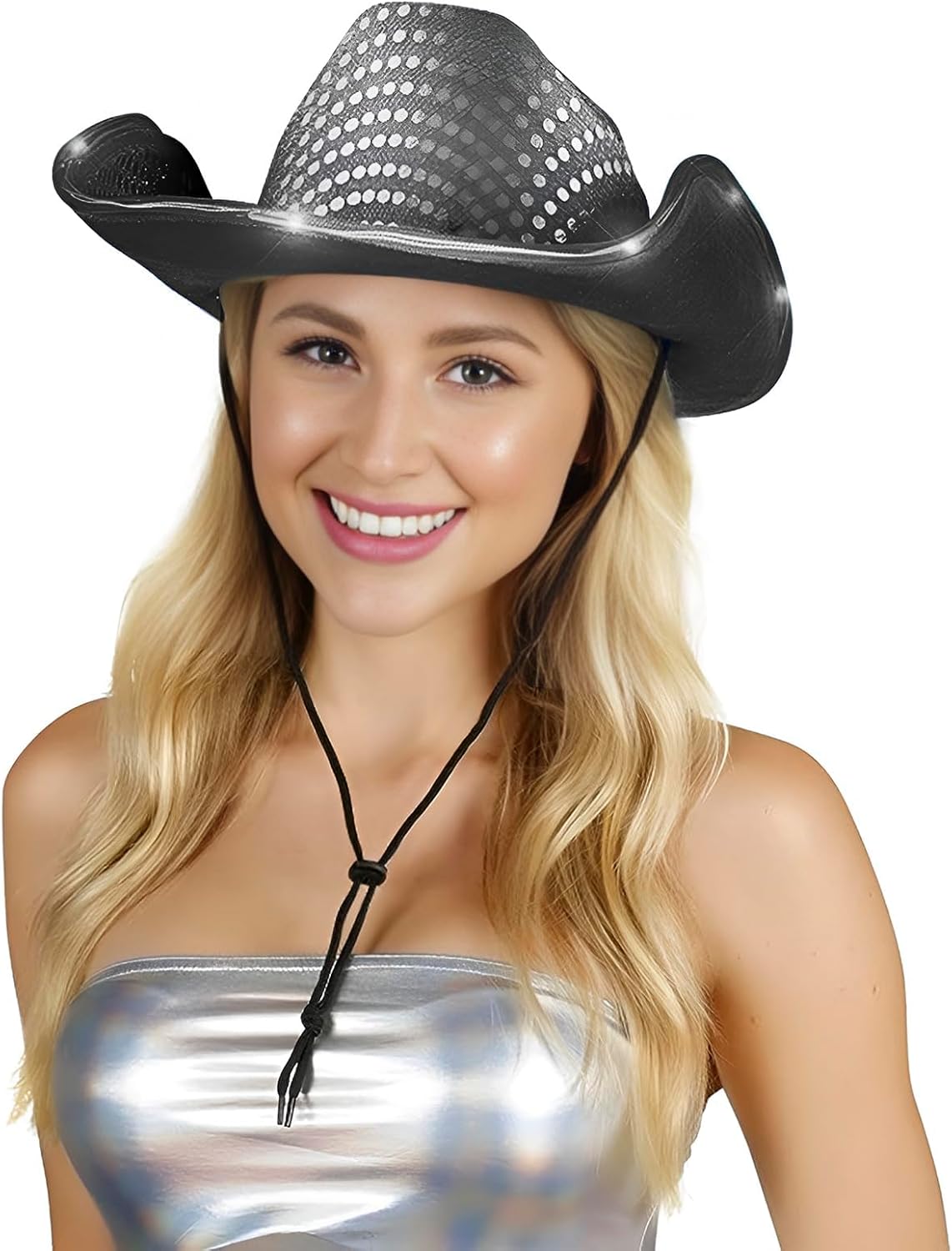 Shiny Sequin Light Up Cowboy Hat Flashing Western Cowgirl Hat Vintage Dance Ball Disco Jazz Hats Party Costume for Men Women - Image 3