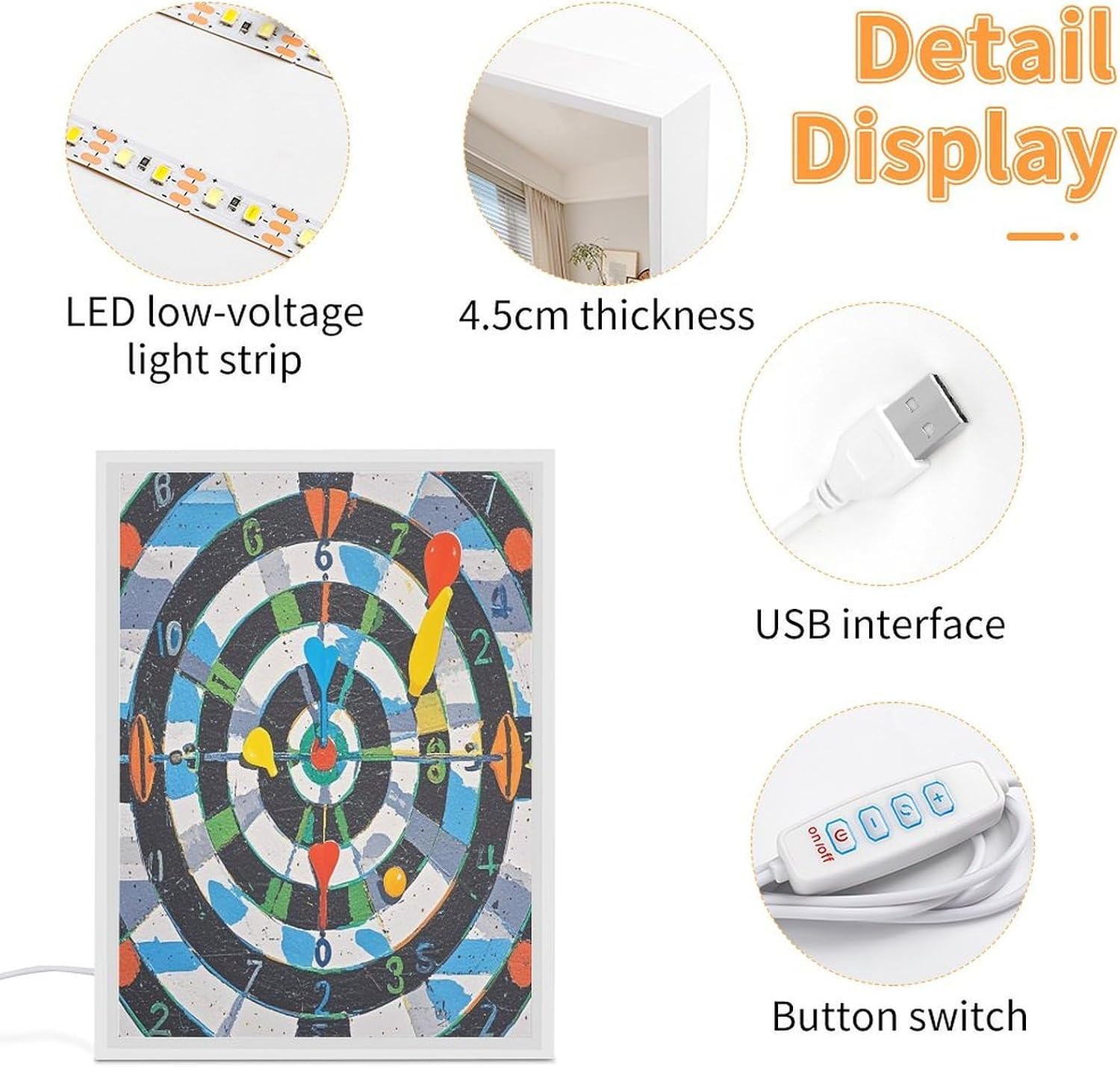 Colorful Dart Board Vanity Mirror with Lights Portable Lighted Beauty Mirror Three Color Lighting Modes Dimmable LED Lighted Decoration Desk Mirrors for Vanity Desk Bedroom image 4