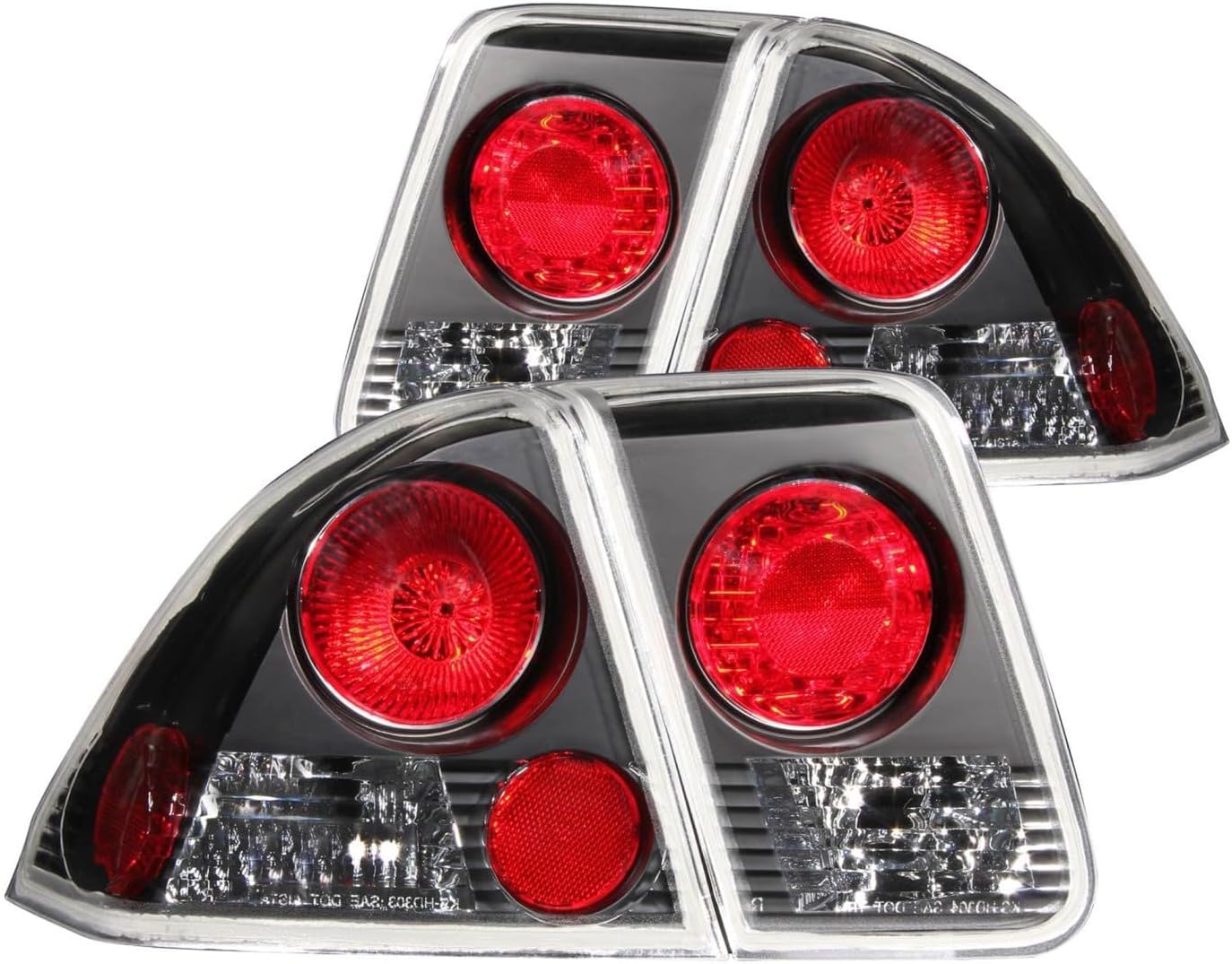 Replacement Tail Light Set fits Honda Civic 2001-2005 Si/SiR Hatchback and Coupe (2.0L I4 DOHC) Black Housing - Driver and Right