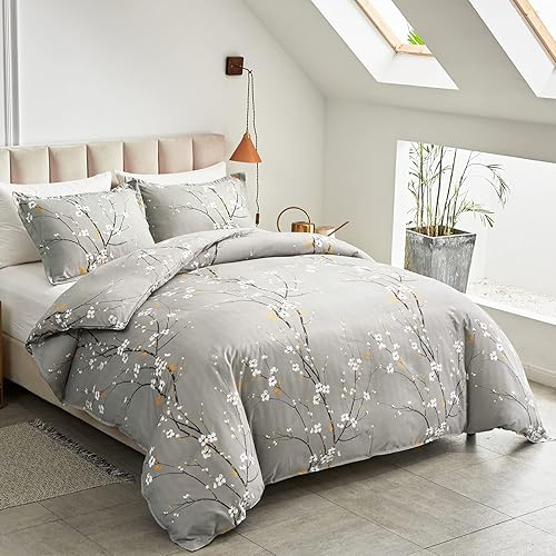 Miniatura 2 de UOZZI BEDDING Juego de funda de edredón estilo rama Queen con 2 fundas de almohada, cierre de cremallera de 800 hilos, 4 lazos en las esquinas,
