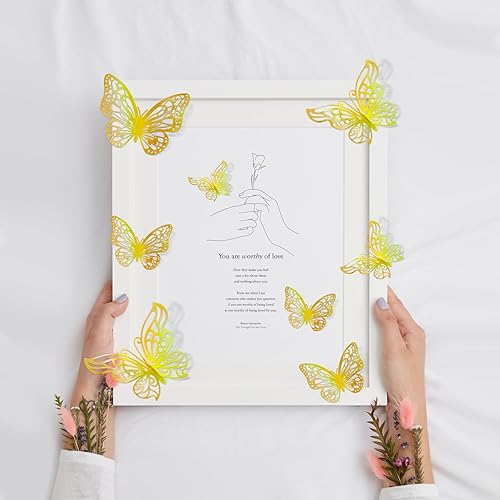 Miniatura 4 de 72 piezas de decoración de pared de mariposa dorada láser 3D, 3 estilos, 3 tamaños, calcomanías de pared de mariposa metálicas, mural de habitación,