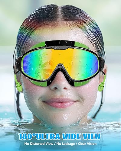 Vista 7 de Aegend Paquete de 2 gafas de natación de visión amplia, antivaho, UV, sin fugas, con tapones para los oídos para niños de 3 a 14 años