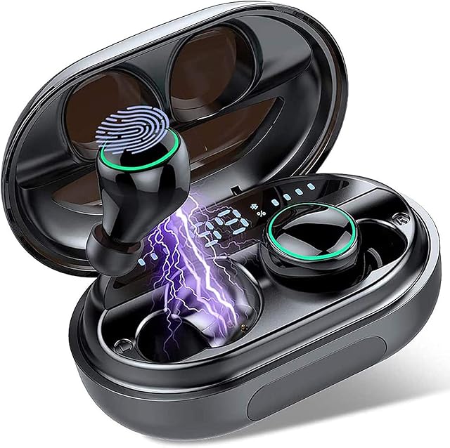 Donerton Wireless Headphones, 140H Playtime Wireless Earbud Bluetoth Headphones with Charging Case, In Ear Headphones HiFi Stereo CVC8.0 Noise Canceling with Built-in Mic, LCD Display, IP8 Waterproof
