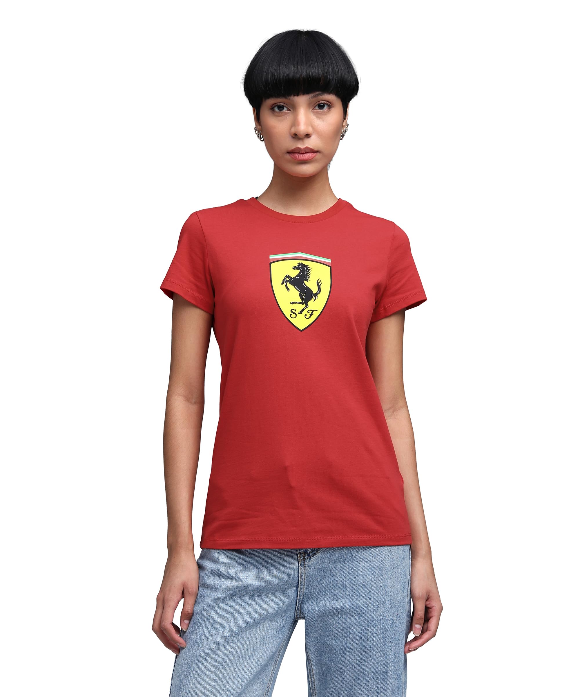 PUMA Scuderia Ferrari F1 Women's Tshirt with Large Scudetto Shield Logo - Rosso Corsa - Size: XS