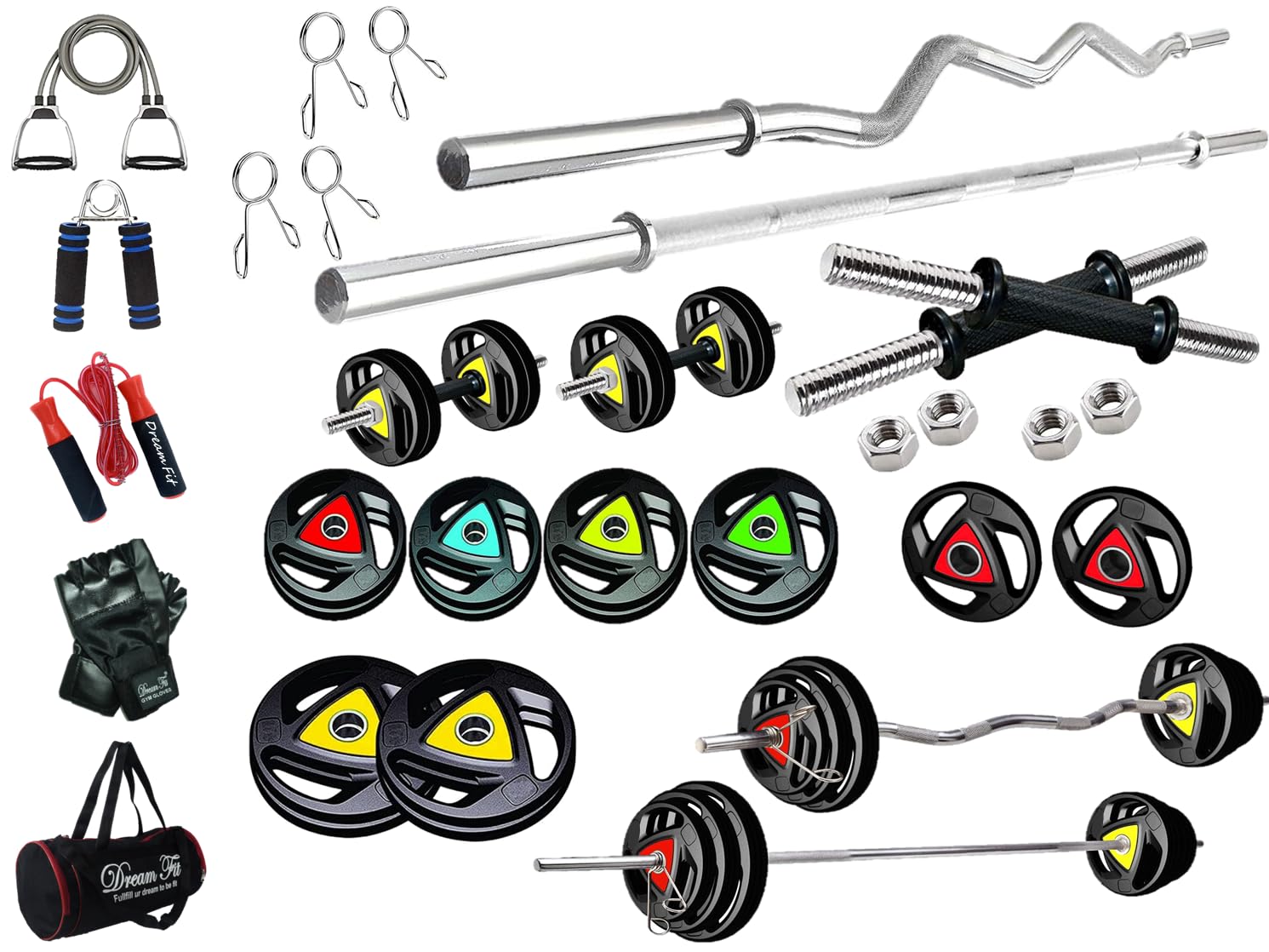 DREAM FIT Professional Metal Integrated Rubber Coated plates combo - 10Kg Home Gym Set with 23mm 3 ft curl rod, 23mm 5 ft straight rod, 1 pair dumbbell rods with hex nuts and gym accessories (B0D28VW4HG) Amazon Price History, Amazon Price Tracker