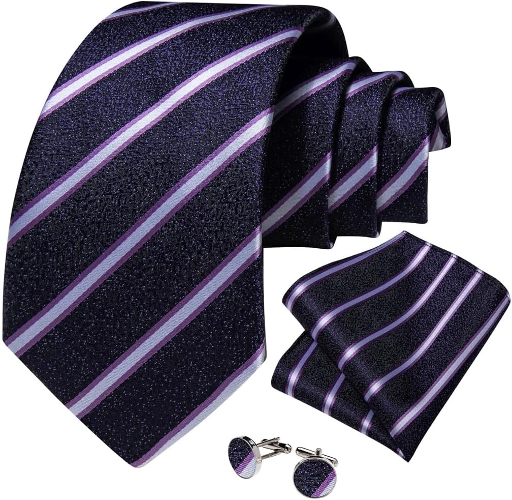 Striped Silk Ties for Men Classic Business 8cm Necktie Set Handkerchief Cufflinks Wedding Accessories Gift