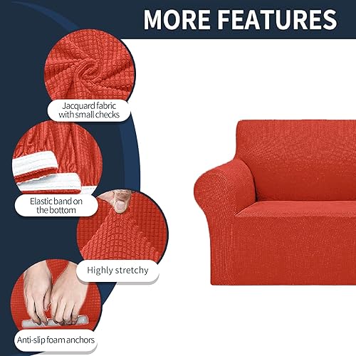 Vista 107 de Cupuamon Fundas elásticas para sofá de 3 cojines, funda protectora de muebles con parte inferior elástica de tela jacquard a cuadros pequeños