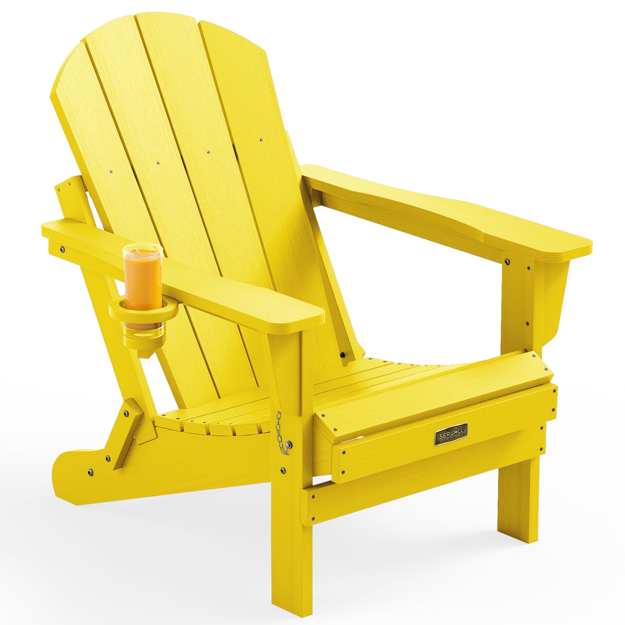 SERWALL Folding Adirondack Chair with Cup Holder, Fire Pit Chairs - Yellow