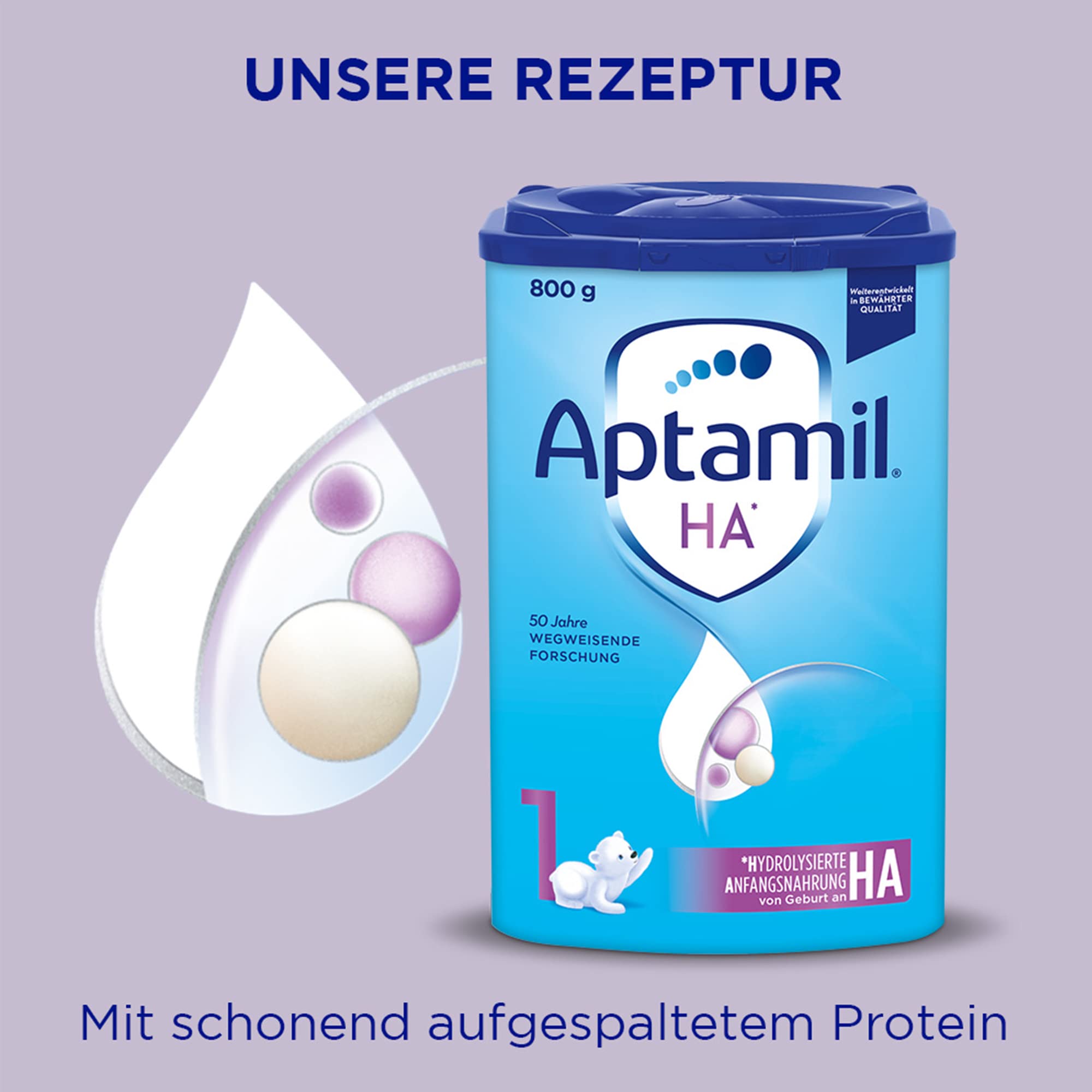 Aptamil HA 1 – Anfangsmilch von Geburt an, Mit DHA, Nur Laktose, Ohne Palmöl, Babynahrung, Milchpulver, 1x 800 g (Packung mit 4)