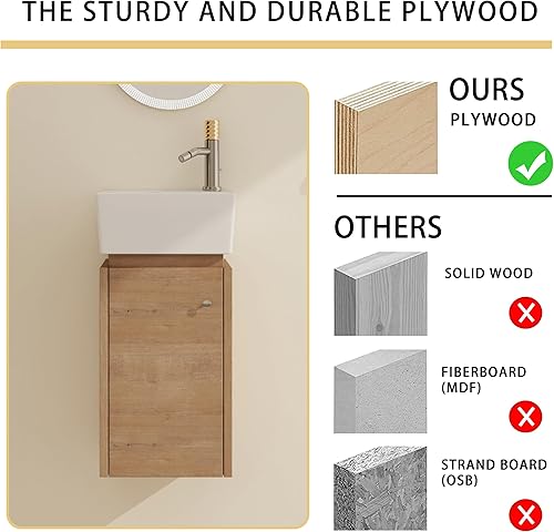 Miniatura 6 de Malwee Tocador de pared de 12 pulgadas, tocador de esquina, tocador de baño flotante de 12'' con lavabo, con 1 puerta y encimera de lavabo