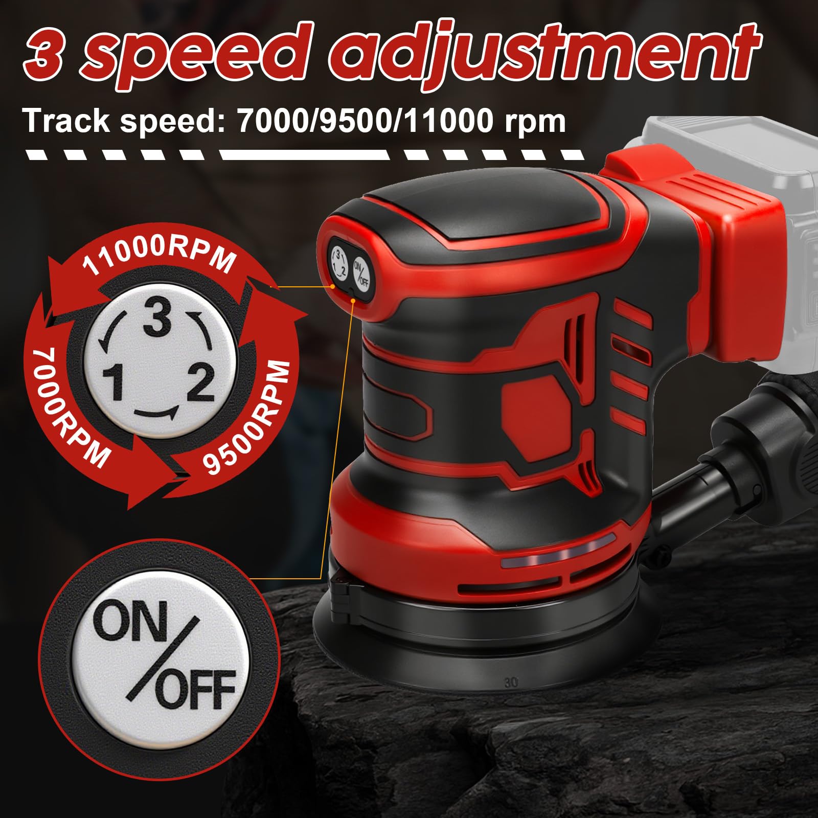 Lijadora orbital para Milwaukee M18 18 V batería, 125 mm, 3 velocidades, orbital Sander 7000-11000 rpm, entregado con 15 discos abrasivos, ideal para el trabajo de madera profesional