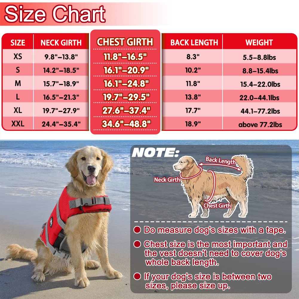 EMUST Giubbotti di salvataggio per cani, giubbotti di salvataggio per il nuoto, barca da spiaggia ad alta galleggiabilità, tutela per animali domestici per piscina spiaggia nautica, rosso M