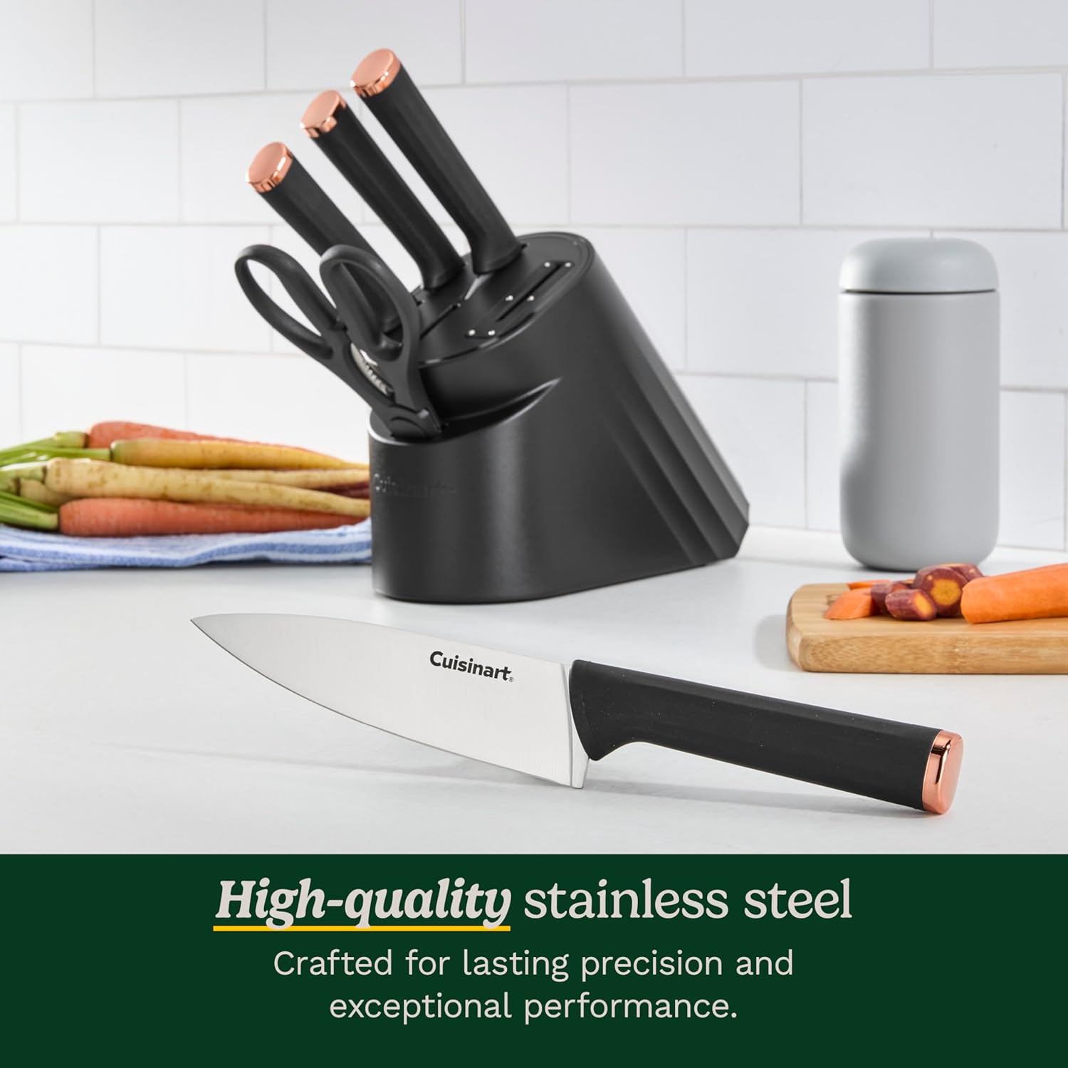 Artisan Elite Stainless Steel Cutlery 6 Piece Knife Block Set, Black