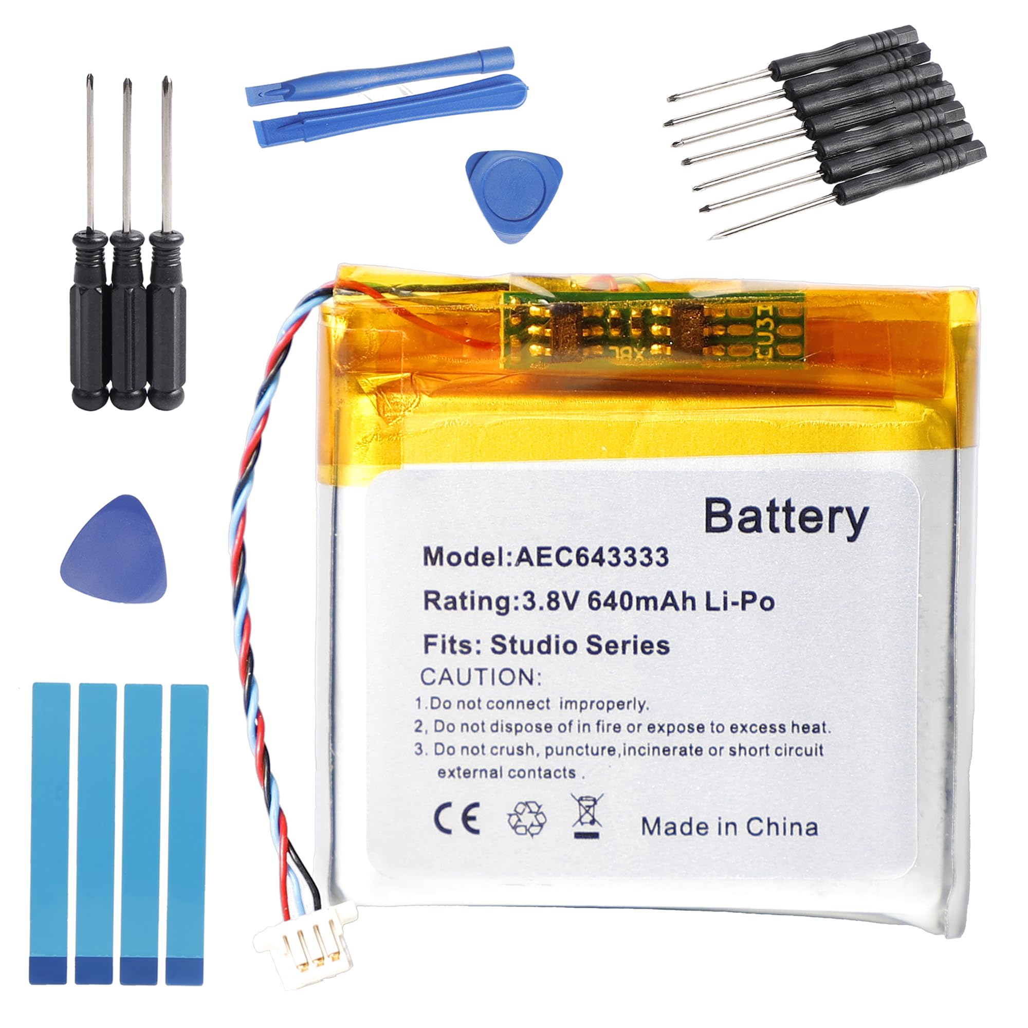 640 mAh 3,8 V AEC643333 akumulator zastępczy kompatybilny z Beats Studio 2.0 3.0, słuchawki bezprzewodowe, zestaw słuchawkowy litowo-polimerowy