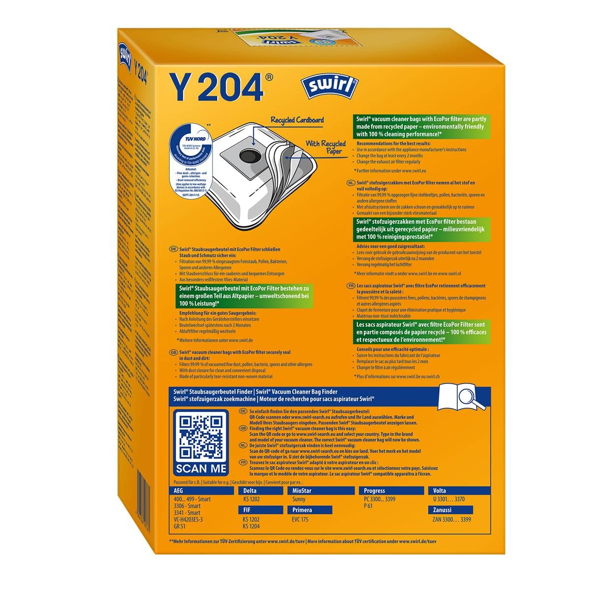 10 Pack Vacuum Cleaner Bags - Compatible With Swirl Model Y204/s (Includes Filters)
