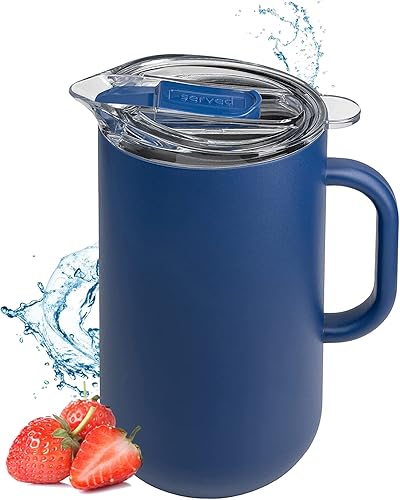 Miniatura 12 de Jarra Premium Aislada de Served (0.87 cuartos de galón/66oz) - Jarra de Acero Inoxidable con Doble Pared y Forro de Cobre con Tapa - Jarra Térmica