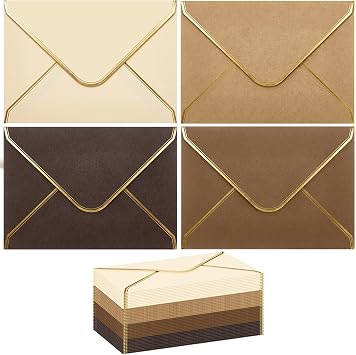 Cholemy Brown 4 x 6 Envelopes 50 Pack A6 Card Envelopes with Gold Border, 180 Gsm Thick Self Adhesive V Flap Invitation Envelope for Wedding Bridal Shower Birthday Greeting Graduation Mailing Funeral