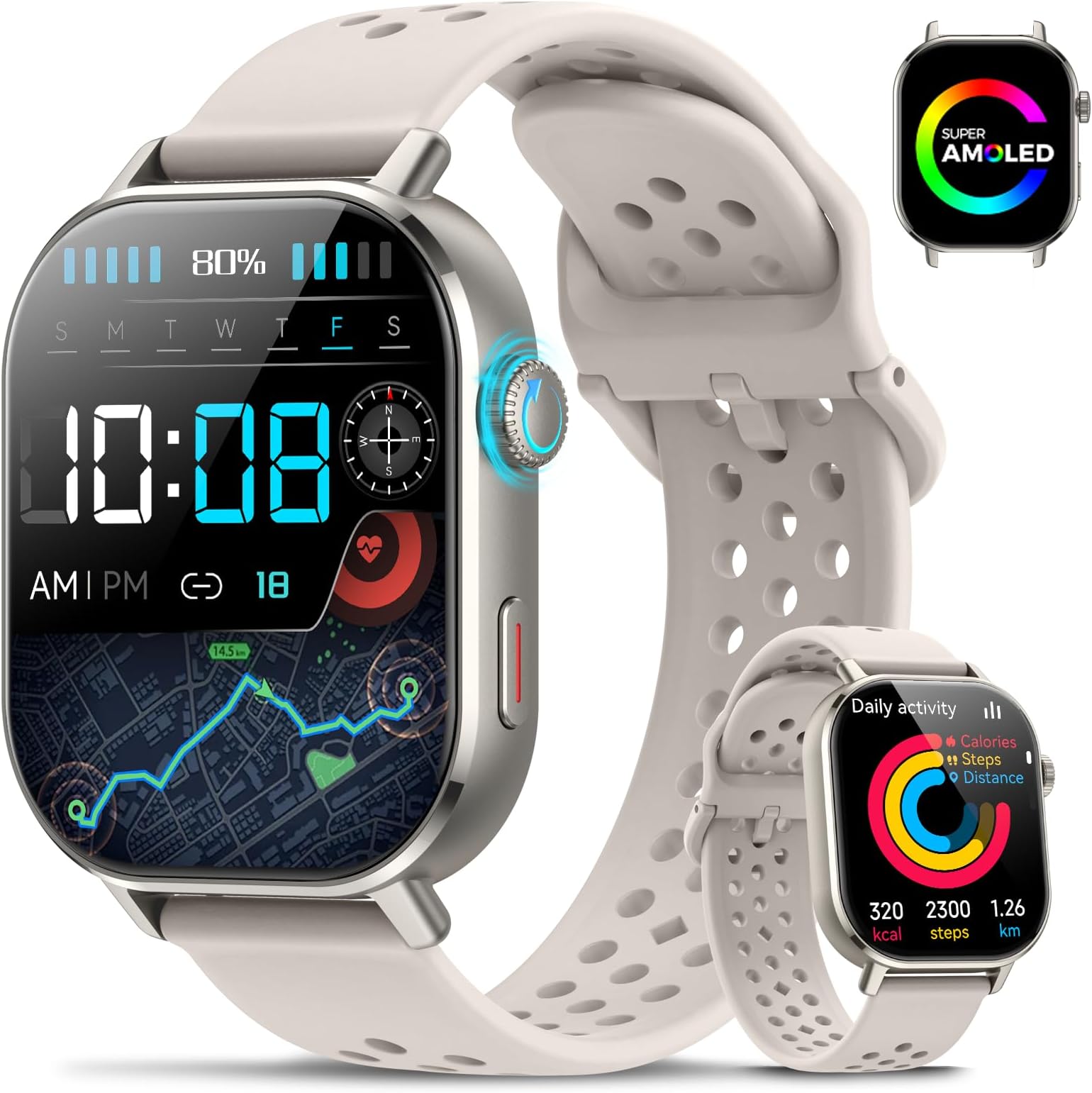 GPS Smart Watch 5ATM Waterproof, 2.06" AMOLED Screen Smart Watches for Men Women Bluetooth Answer/Make Calls, 178+ Sports Fitness Watch with Heart Rate/Sleep Monitor/SpO2, Smartwatch for Android iOS