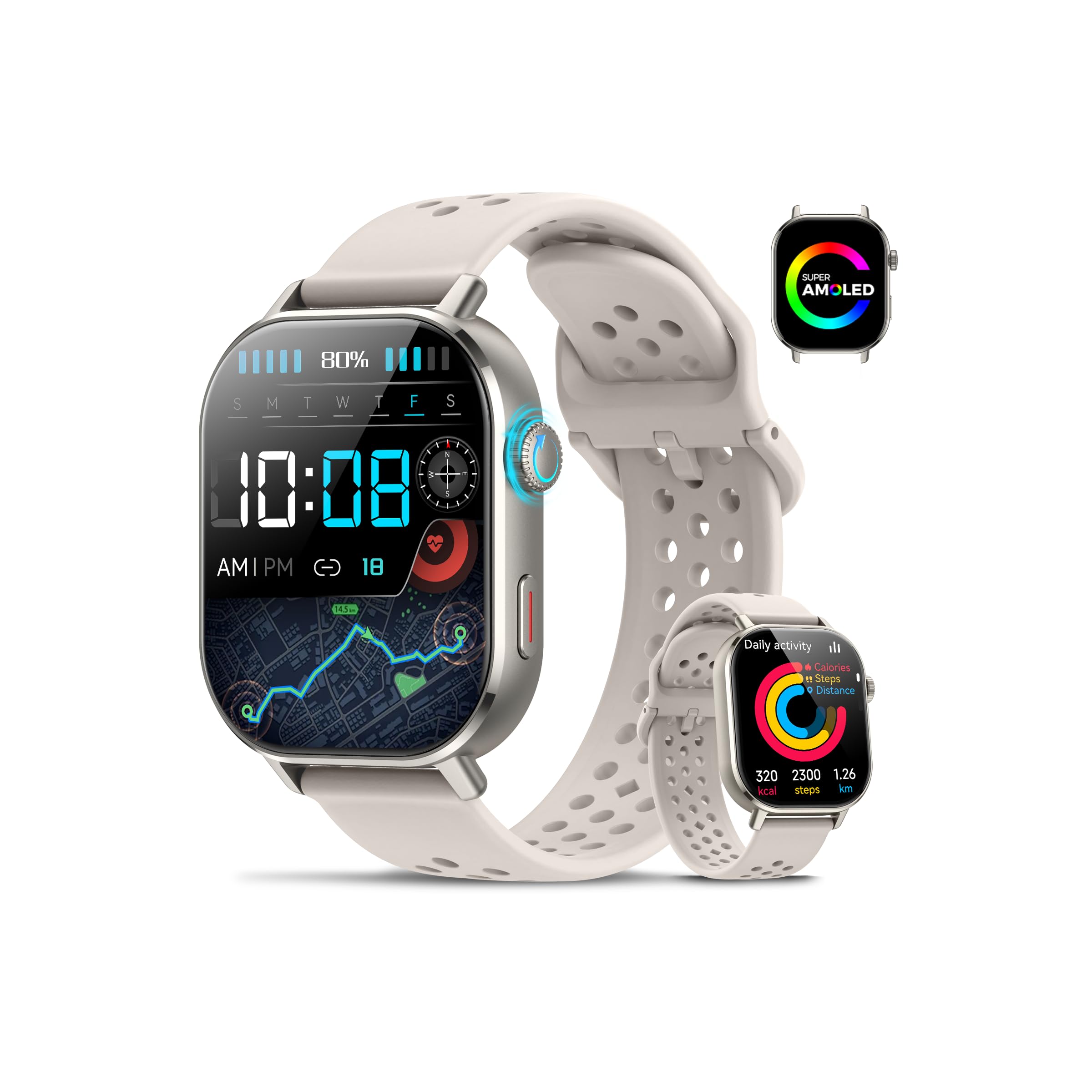 Orologio intelligente con GPS, schermo AMOLED da 2,0 pollici, per uomini e donne (rispondere/effettuare chiamate), 178+ orologio sportivo fitness con frequenza cardiaca/monitoraggio del sonno/SpO2