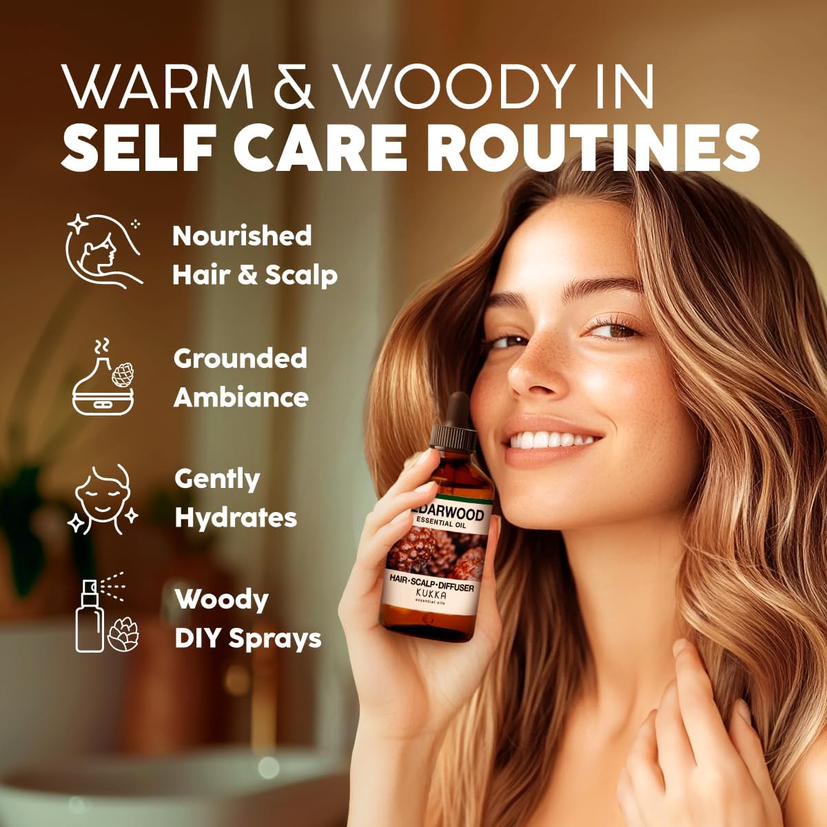 Rosemary Oil for Hair & Cedarwood Oil for Hair Set - Aromatherapy Grade Essential Oils Set - 2x4 fl oz - Kukka
