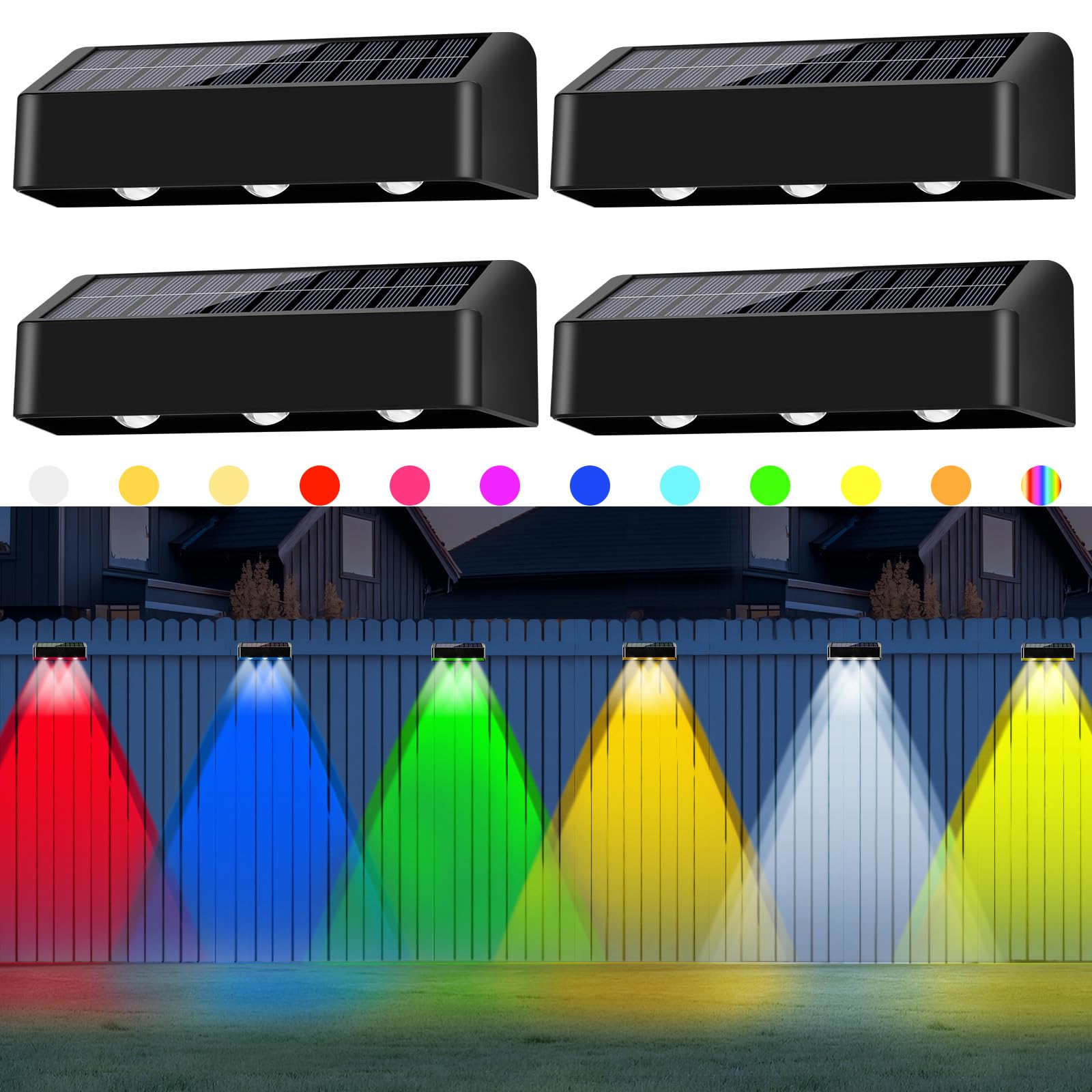 Lacasa 4 Piezas Aplique Pared Exterior, Luces Solares LED Exterior Jardin, Lampara Solar Apliques Pared Exterior Impermeables, 15CM, 80LM Luz, Blanco Frío,Cálido,Neutro/8 Colores/Cambio de Colores RGB