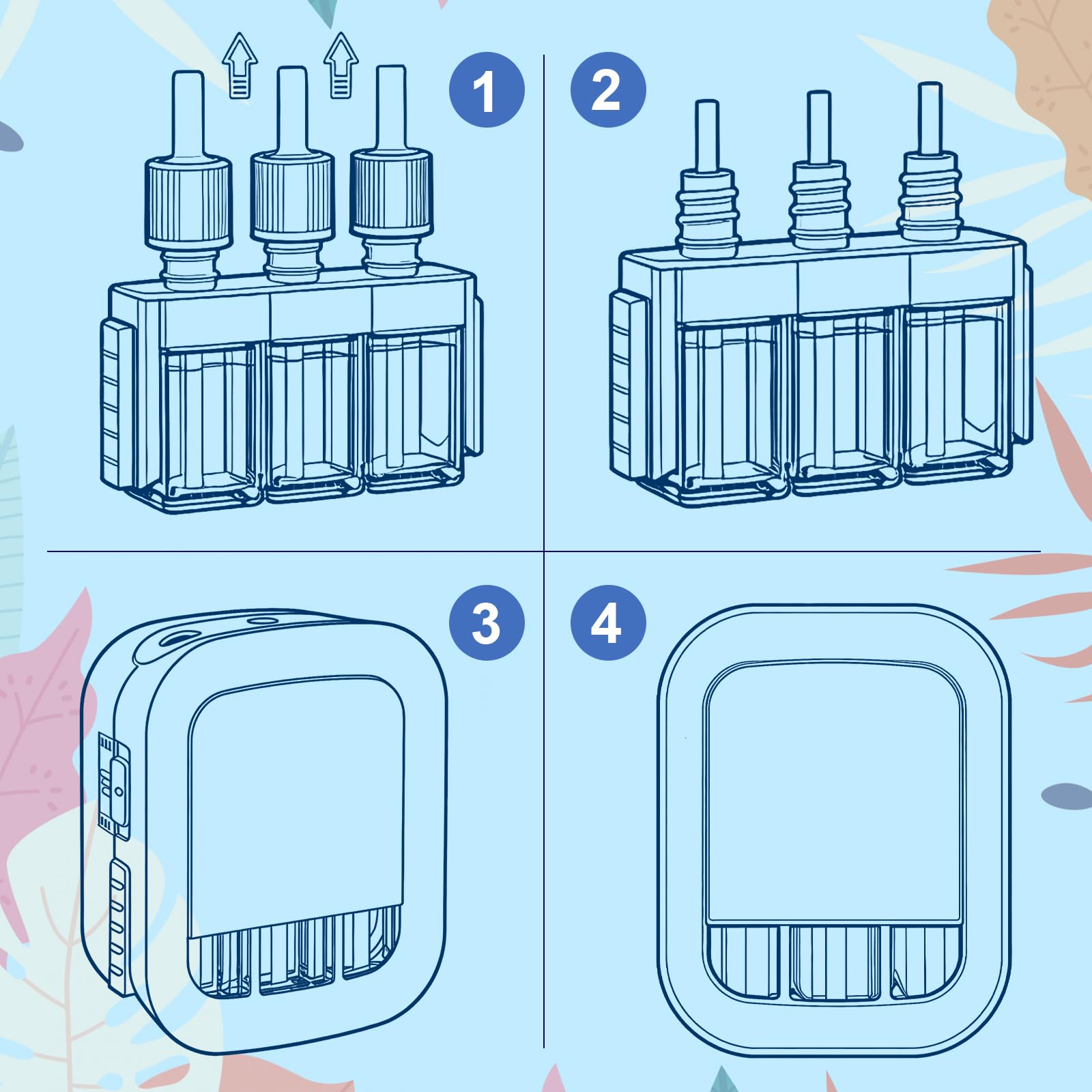 Désodorisant Électrique, 8 Recharges de 20ml avec 3 Parfums en Alternance, Combat les Odeurs en Continu, Convient pour Febreze 3 Evolution - Lin, Coton, Océan, Framboise, Jasmin, Baies