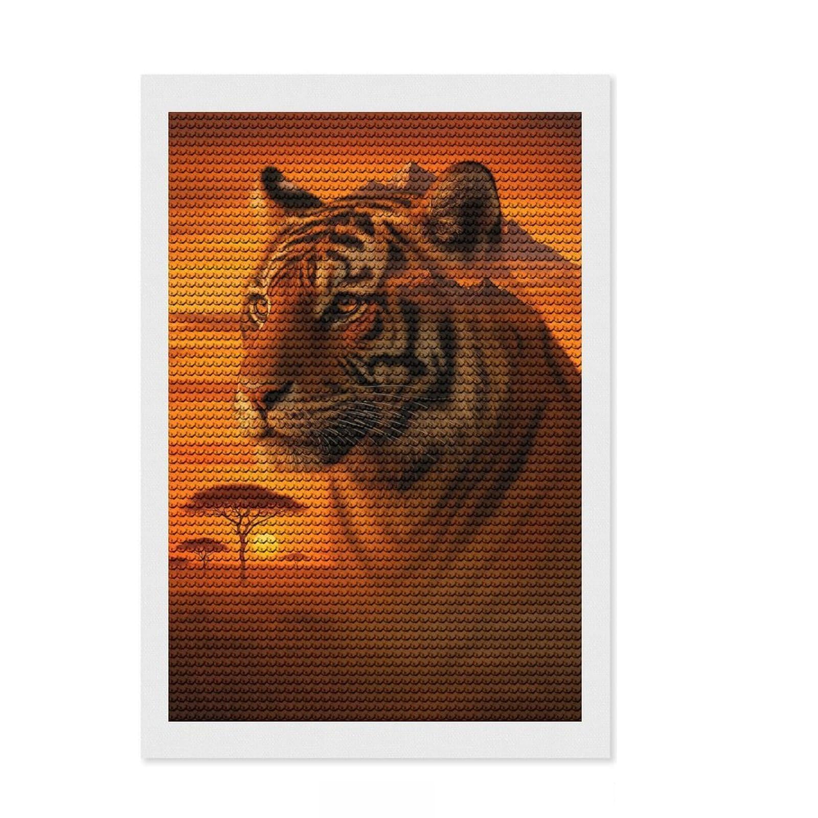 Junmoney Tiger Portrait with African Landscape Diamond Art Kit 8"x12", Fun Craft Experience, Finish and Display, Office Decor, for Craft Lovers, Printed Canvas