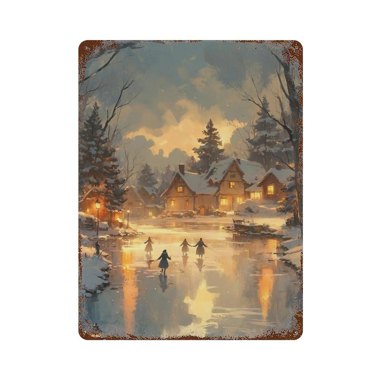 xiaoxiaoshen Vintage Large Countryside Scenery Skating Wall Decor Art Metal Tin Poster Modern Home Decor Art Home Bar Shop Decorations Vintage Sign 40x30cm