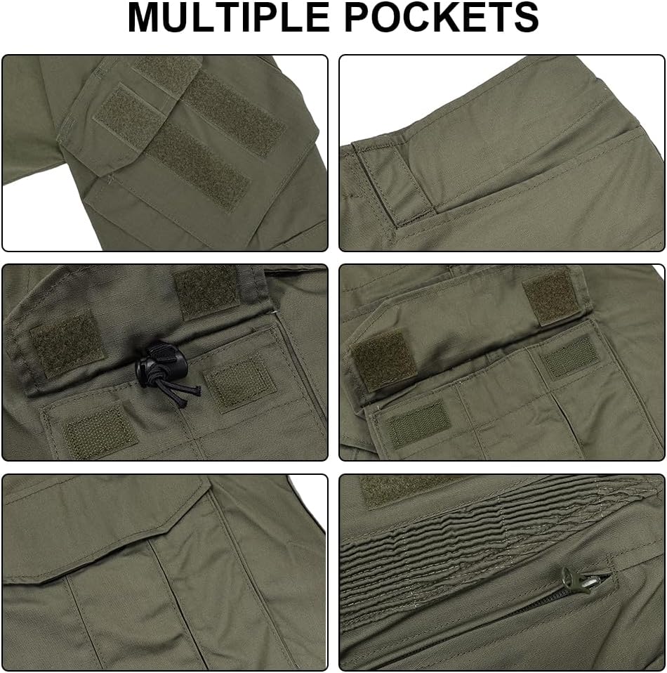 SINAIRSOFT Men's Tactical Uniform,Airsoft Paintball Hunting Outdoor Pants Shirt with Elbow Pads,Combat Army BDU Suit