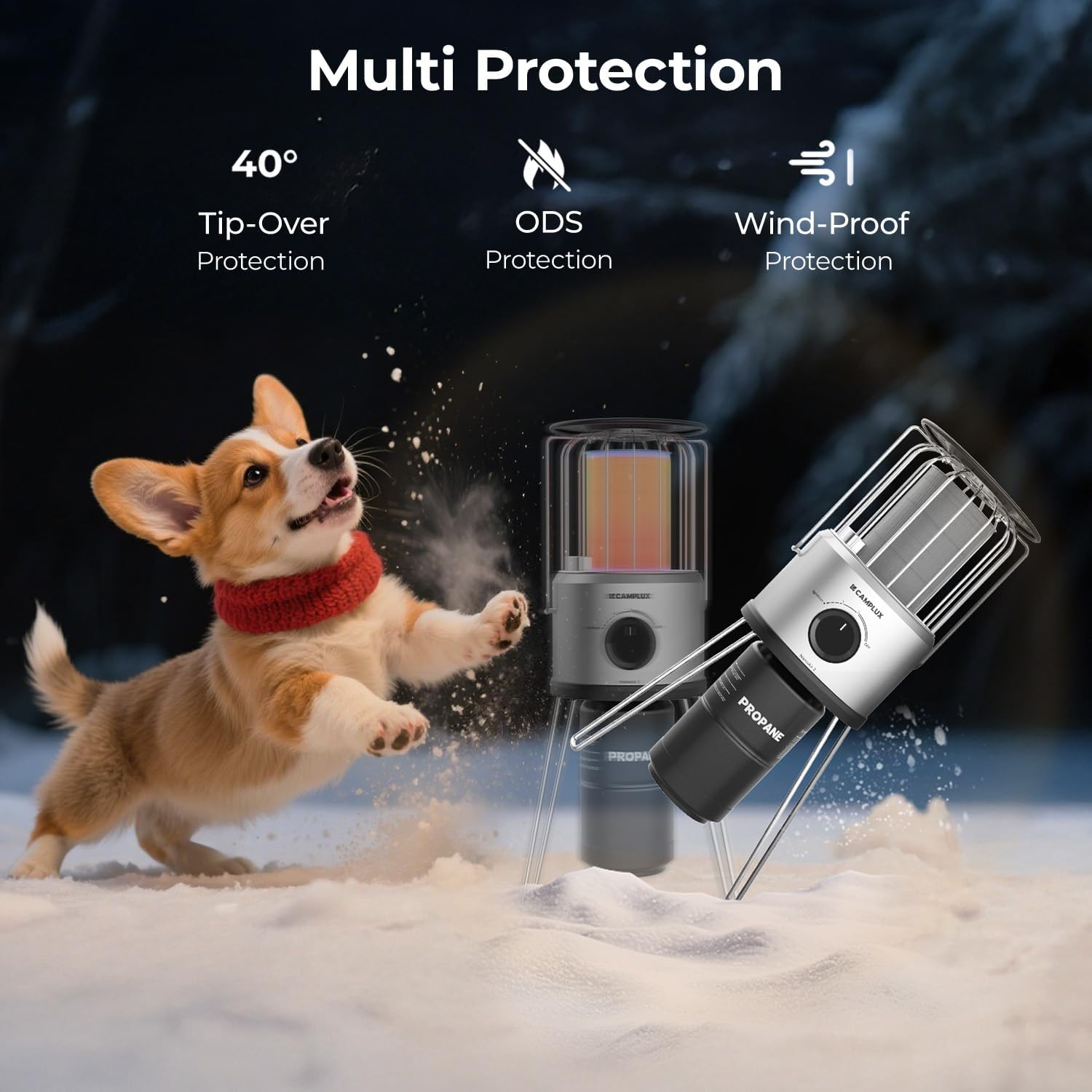 Portable Propane Heater, CAMPLUX 8,500 BTU Outdoor Patio Heater with Safety Tilt Switch and Adjustable Heat, 4.2Lb Light Weight with Storage Bag, Ideal for Camping Tents, Garages, Patio, Fishing Spots