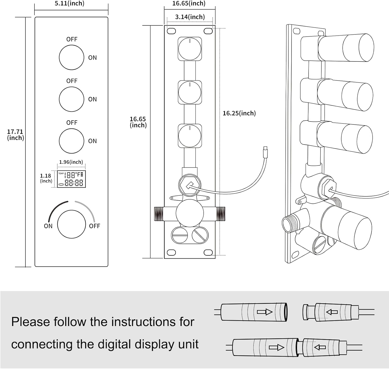 Shower System Polished Chrome Shower Faucet Set with 14X20 inch Shower Head, 6 PCS Body Jet and Handheld Shower, with Digital Temperature Display Function