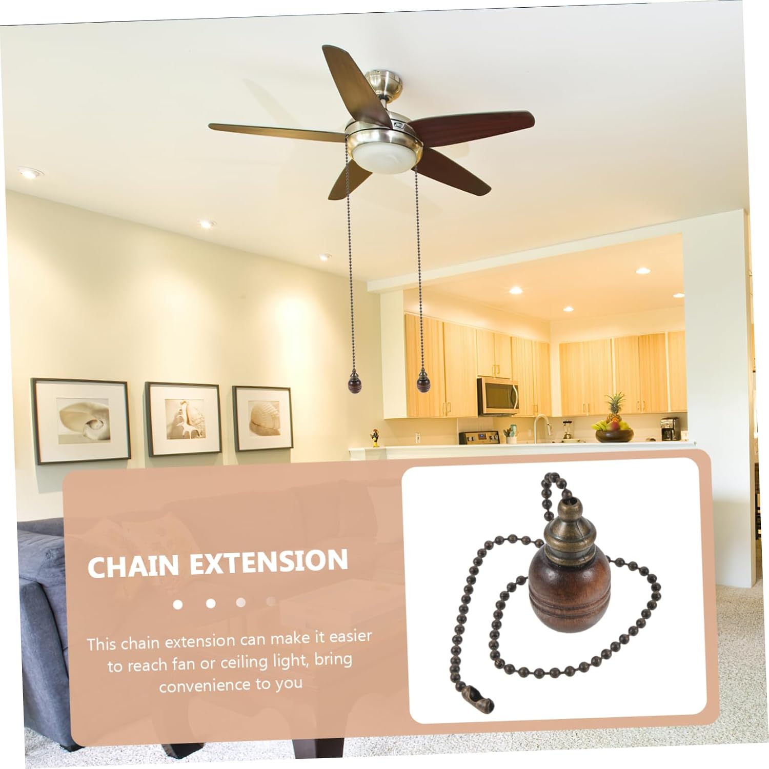 Outanaya Vintage Ball Ceiling Fan Pull Chain Decorative Lamp Chain for High Ceilings and Fits Ceiling Fans and Lights Unique Home Decor Accessory