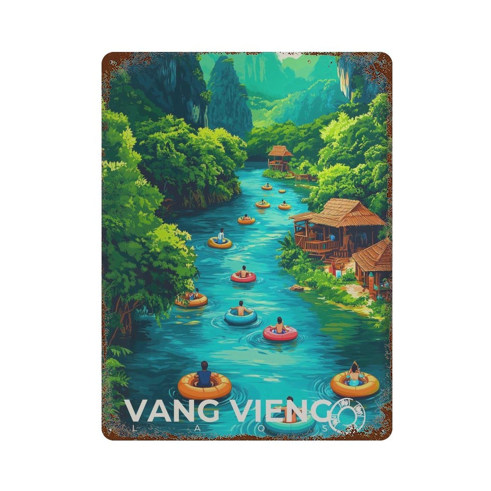 xiaoxiaoshen Vang Vieng Laos Travel Southeast Asia Wall Decor Art Metal Tin Poster Modern Home Decor Art Home Bar Shop Decorations Vintage Sign 40x30cm