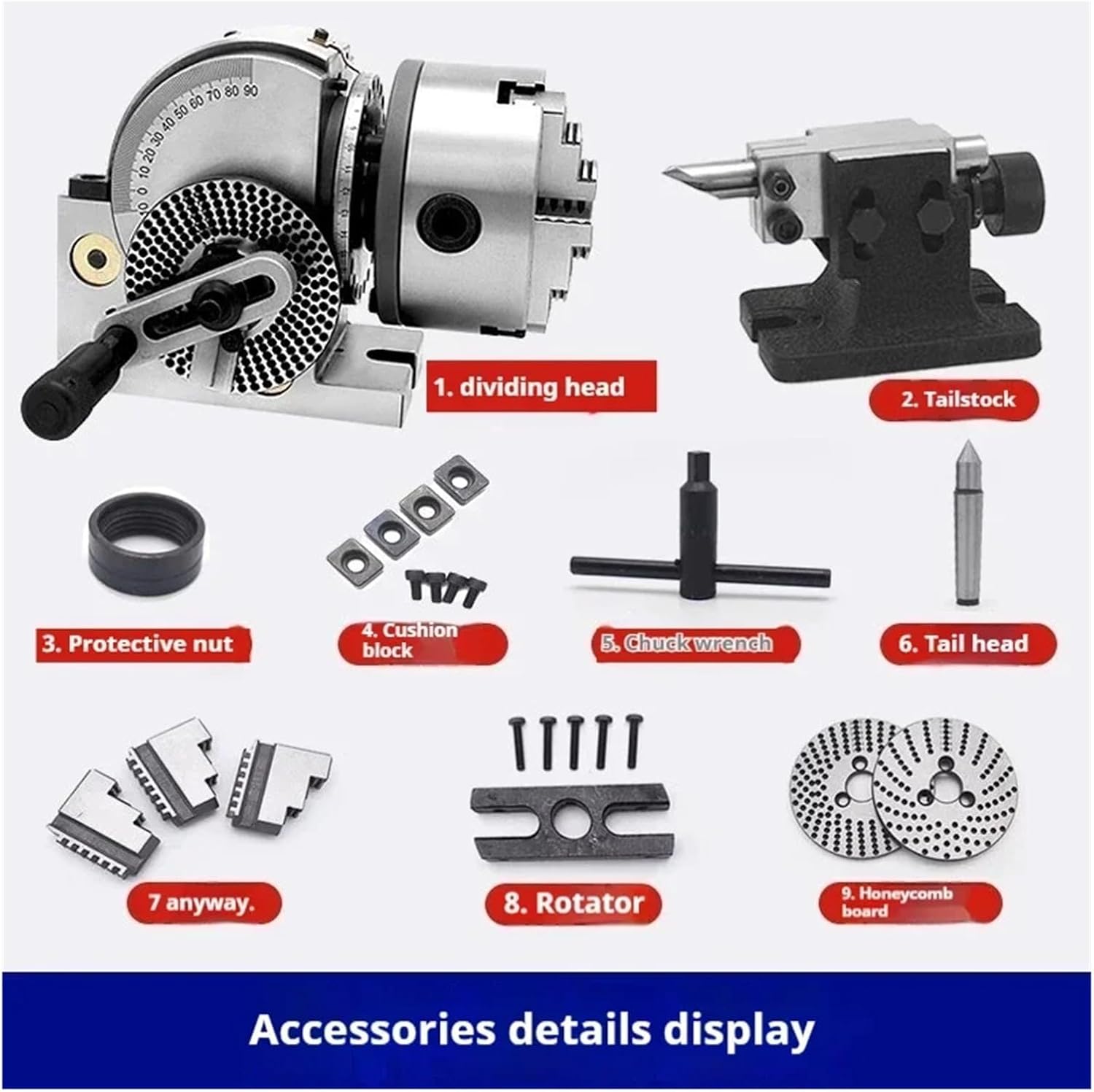 Universal 4-Inch Indexing Head for Milling Machines Dividing Head 3-Jaw Chuck Cnc Rotary Axis (Withtailstock)