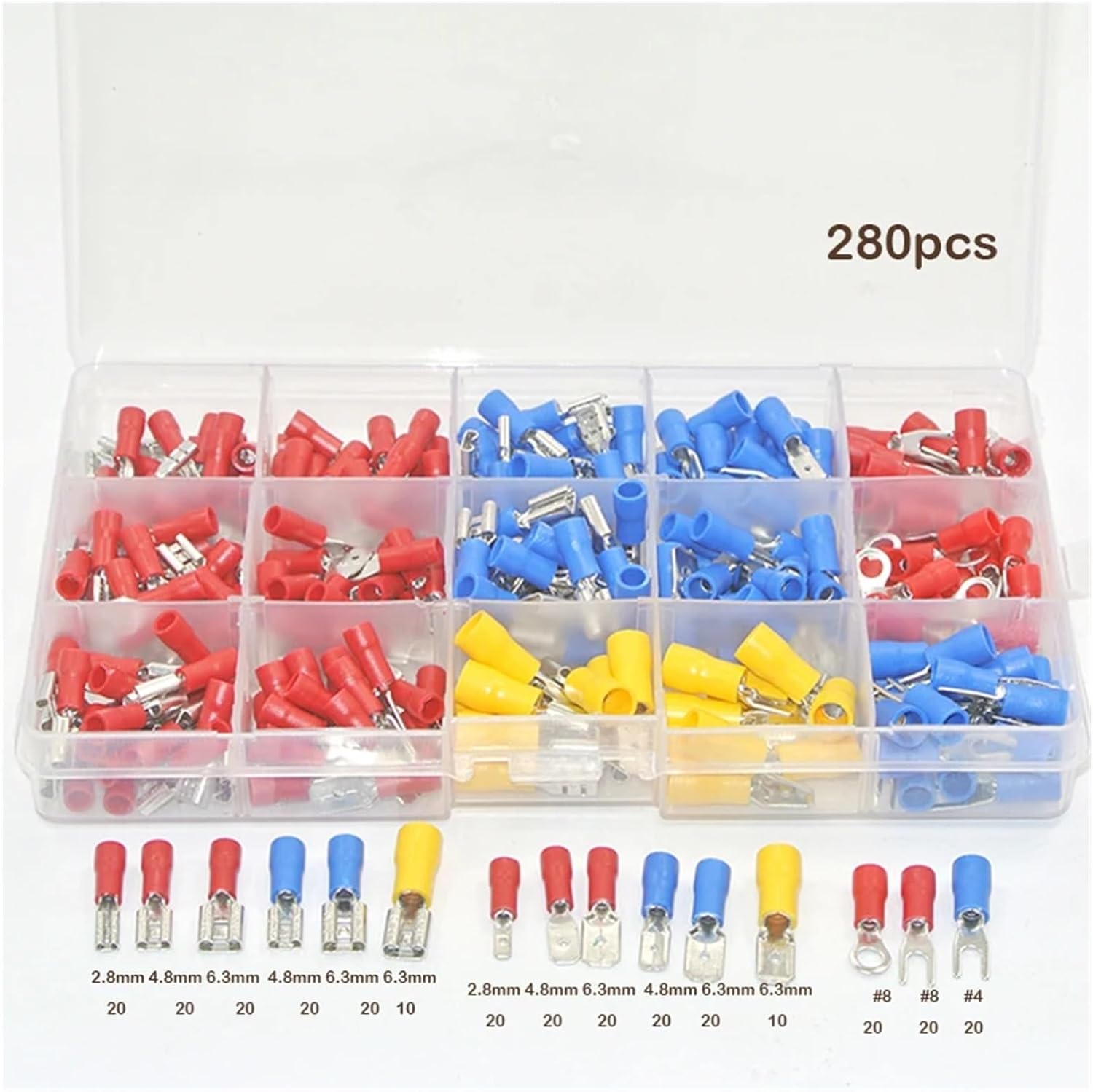 280 pcs Electrical Assorted Insulated Wire Crimp Terminals Spade Connector Case Kit