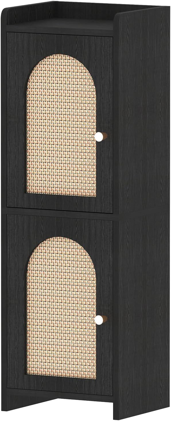 Small Bathroom Storage Cabinet,Corner Floor Cabinet with 2 Doors and Adjustable Shelf, Narrow Toilet Paper Cabinets with 2Hooks,Toilet Organizer for Small Spaces，7.87"D*9.84"W*29.72"H(White)