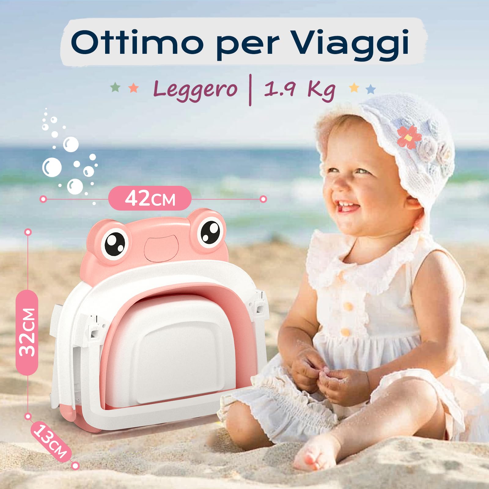 COOSEYA Vaschetta Bagnetto Neonato, Vasca Neonato Bagnetto Con Supporto Da Bagno Gratuito Per Neonati E Bambini, Regalo Ideale Per Viaggi All'Aperto (Rosa)