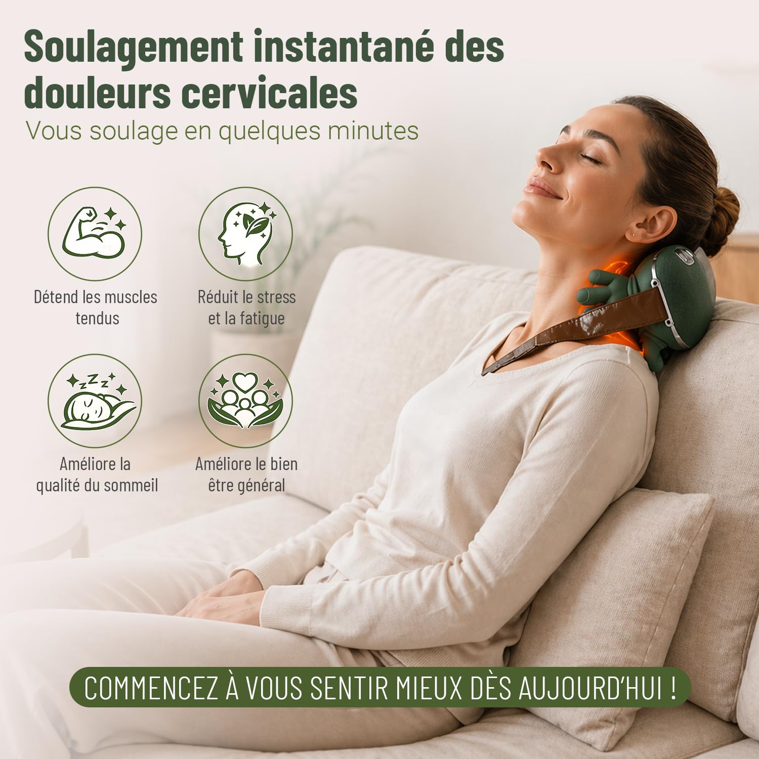 BeFit24 Appareil de Massage Cervical 4D avec Chaleur, Sans Fil, Masseur Cou Épaules Dos, Soulagement Immédiat des Douleurs et Tensions, Relaxation Profonde Anti-Stress, Idéal Bureau Maison Cadeau
