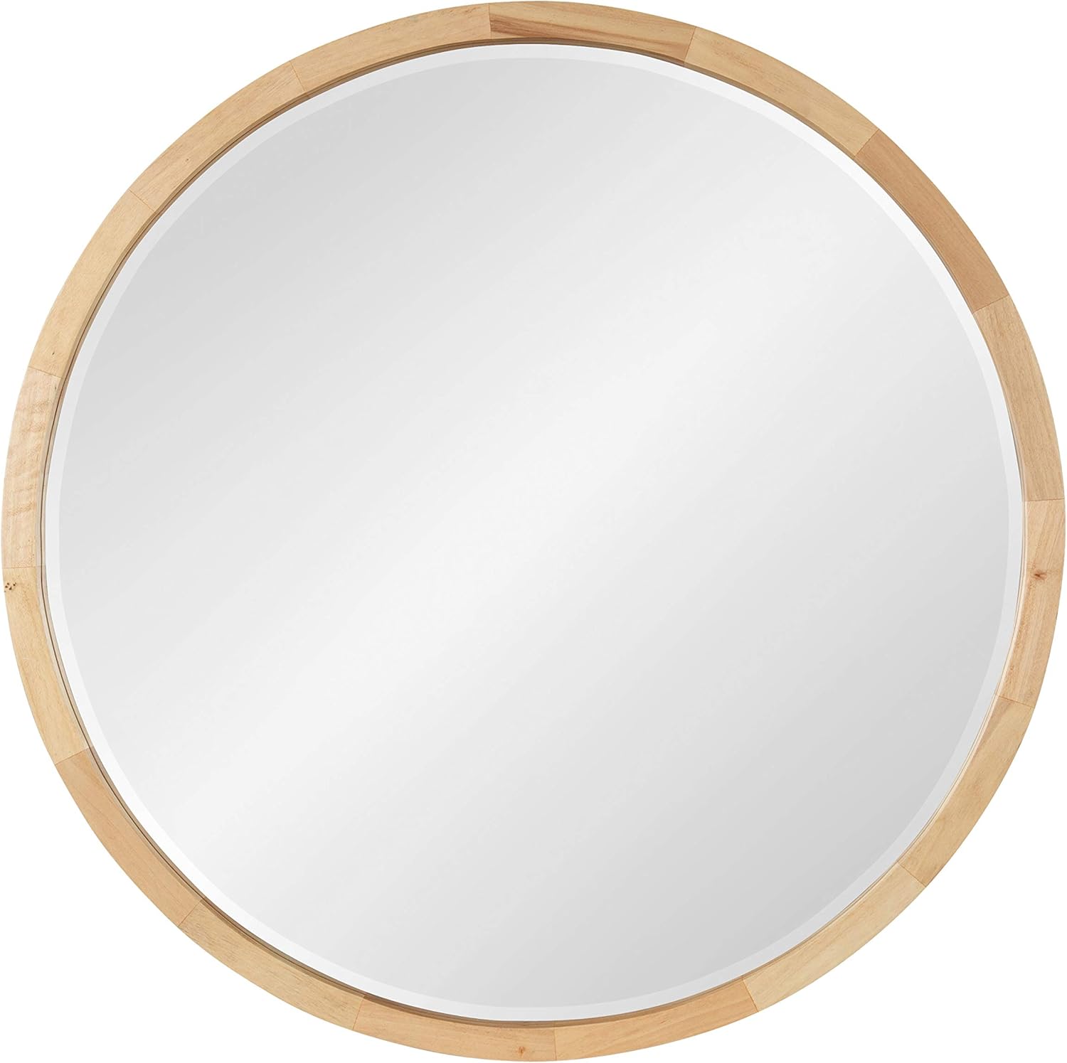 Kate and Laurel McLean Mid-Century Wood Framed Wall Mirror, 24 inch Diameter, Natural, Decorative Modern Round Mirror