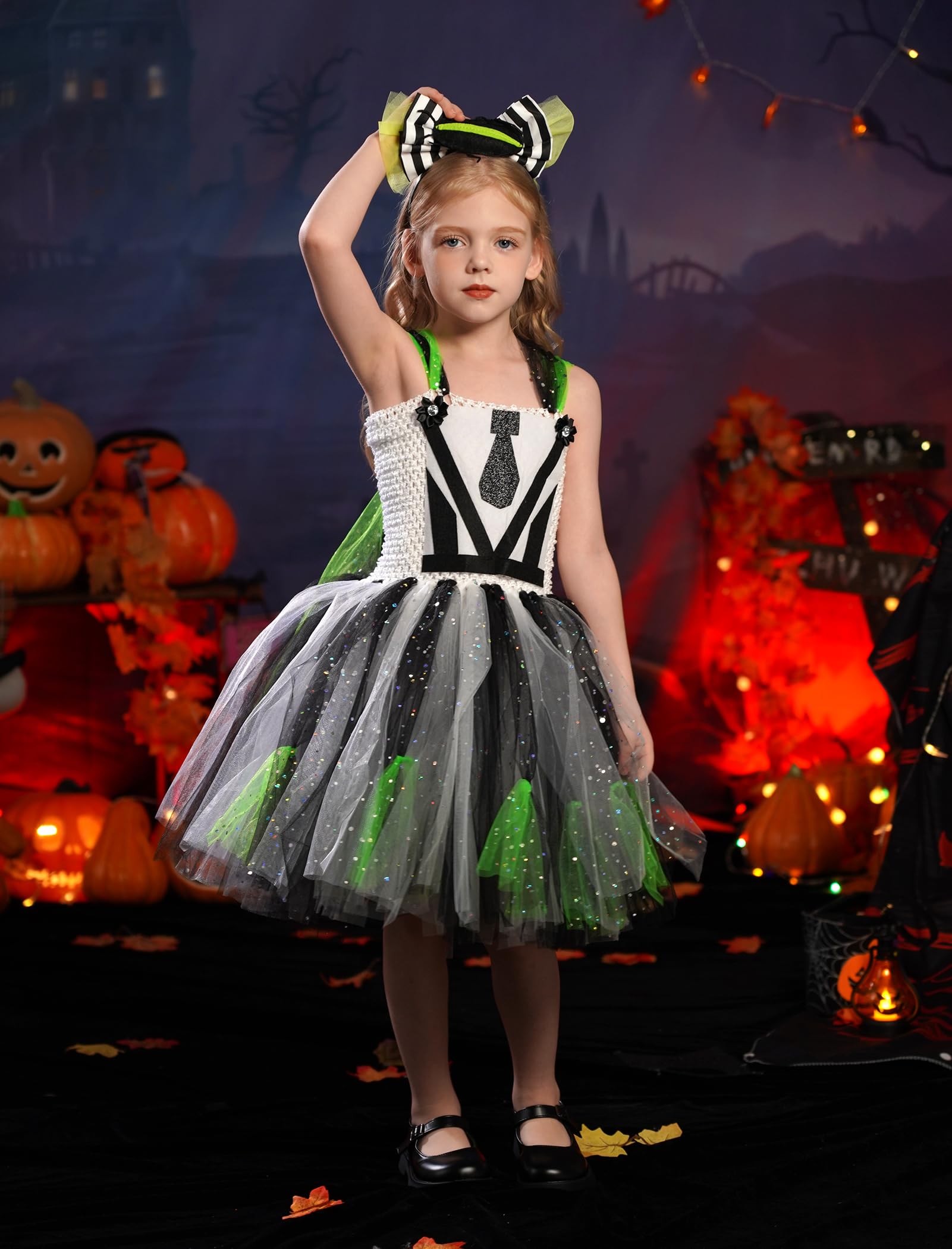 ABEHIK Girls Beetle Halloween Costume Kids Tutu Dress and Headband Fancy Dress Up Cosplay Set Carnival Party Outfits black 2-3Y - Image 3
