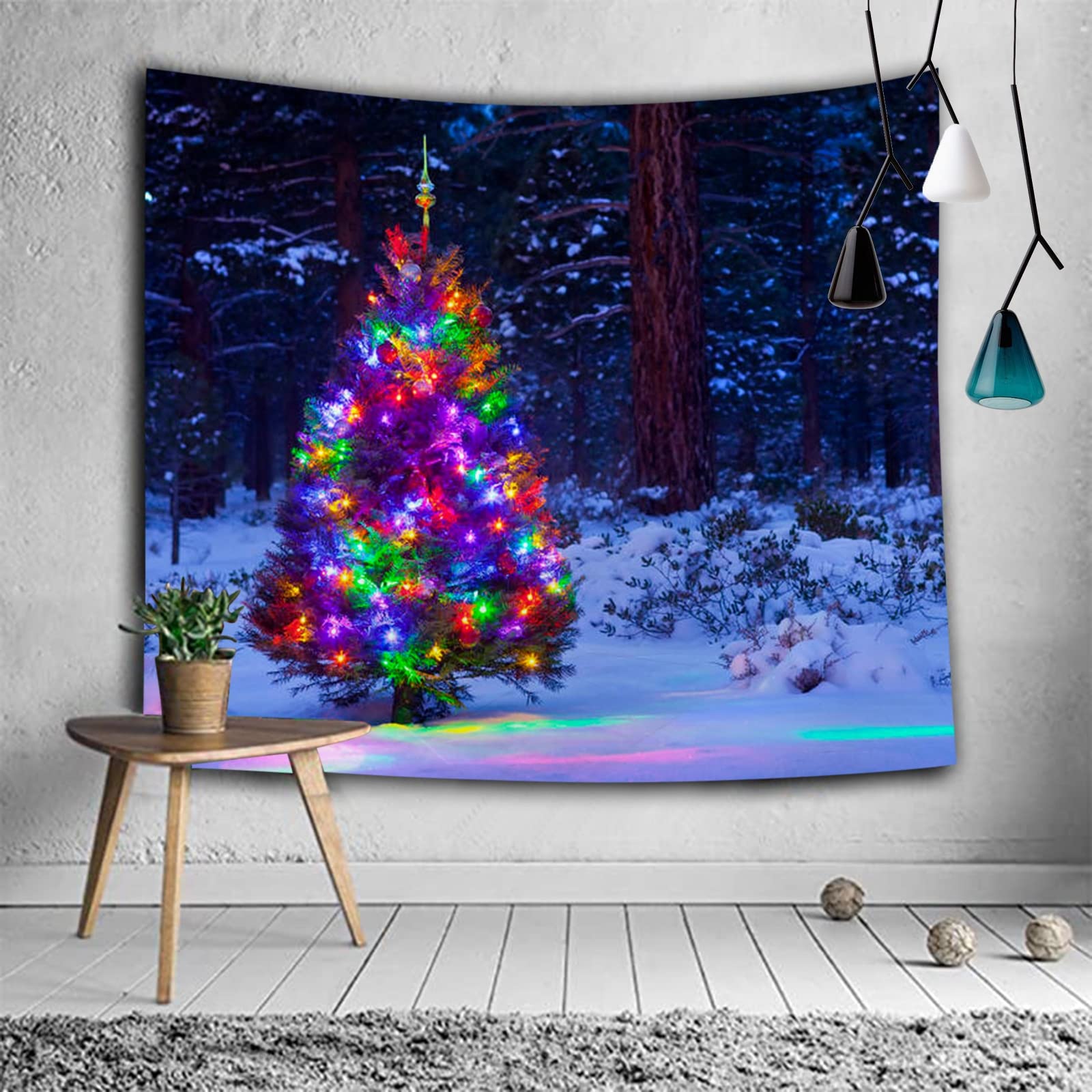 KnSam Wandtuch 300x260cm, Weihnachtsbaum Schnee Wald Muster Wandbehang Tagesdecke aus Weiches Polyester Digitaldruck für Schlafzimmer Wohnzimmer Home Office Dekoration, Bunt