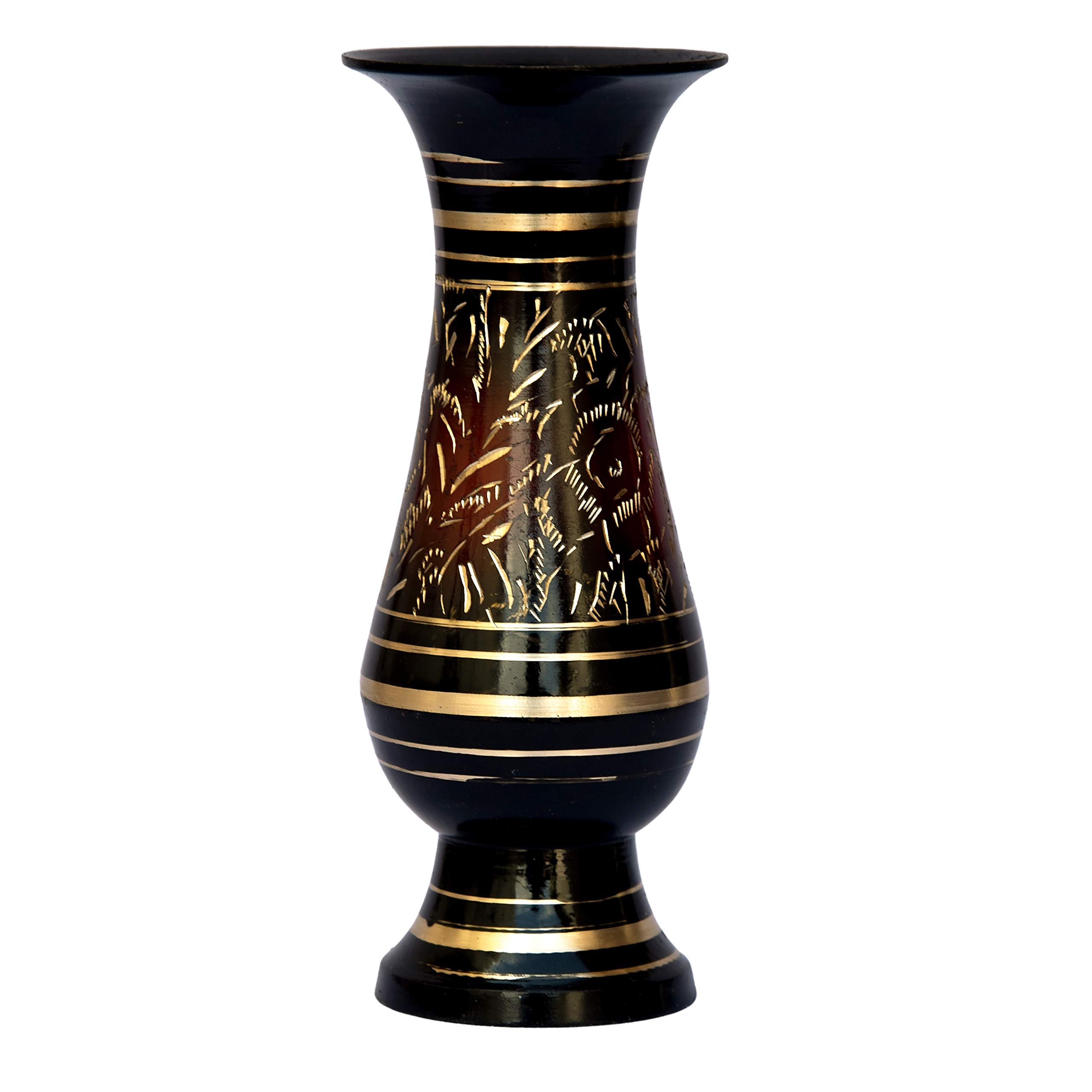 Bhimonee Decor Pure Brass Double Colour Bidri Work Flower Vase 6"-image-35