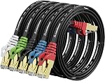 Cat8 Câble Ethernet noir 1ft 5Pack avec connecteurs colorés, haute vitesse 2000MHz 40Gbps LAN Cord, RJ45 Chat 8 Câble à patch plat pour PC/PS5/Router/Xbox/Modem